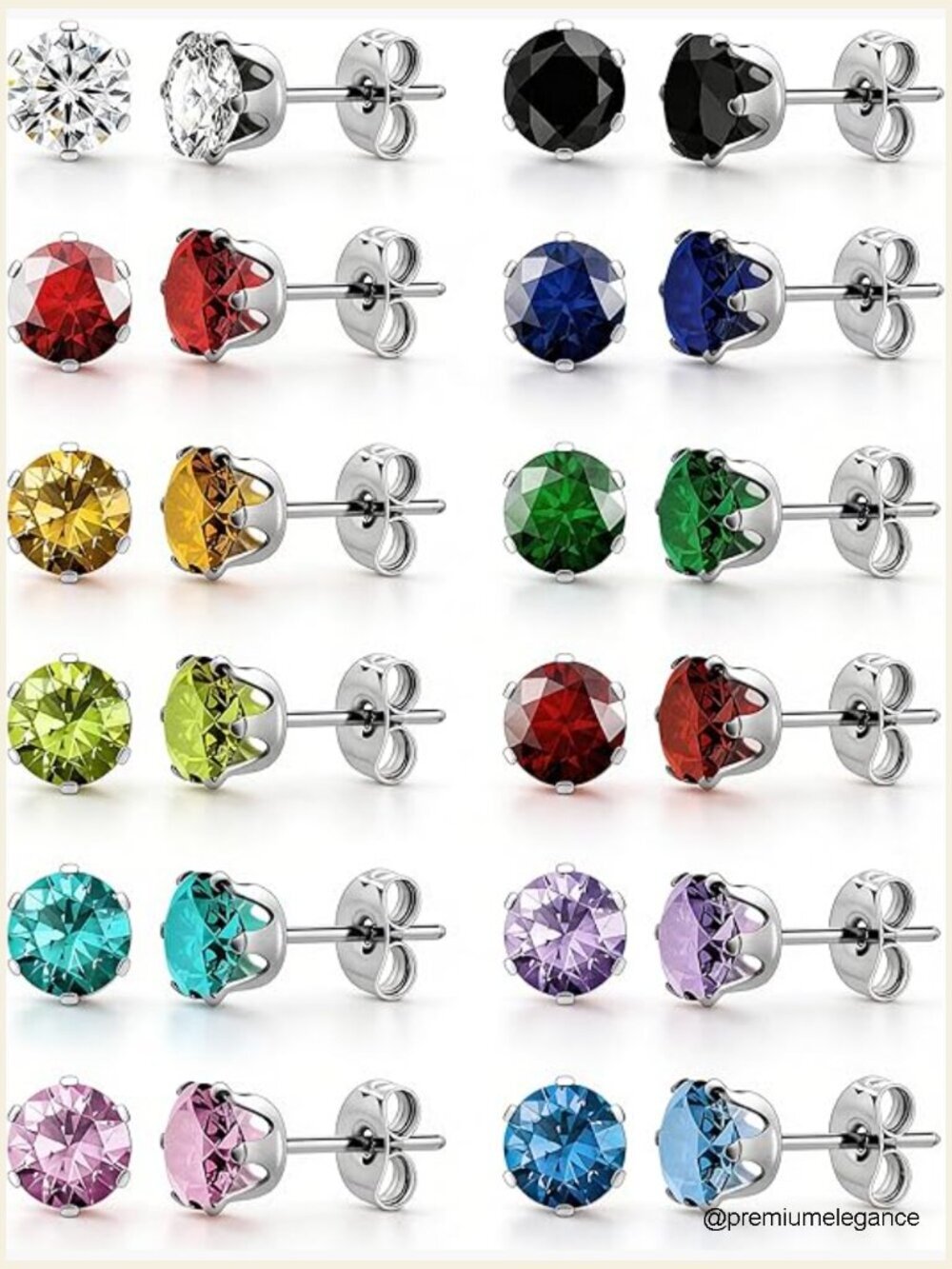 12 Pairs Hypoallergenic Surgical Steel Stud Earrings Set - Cubic Zirconia